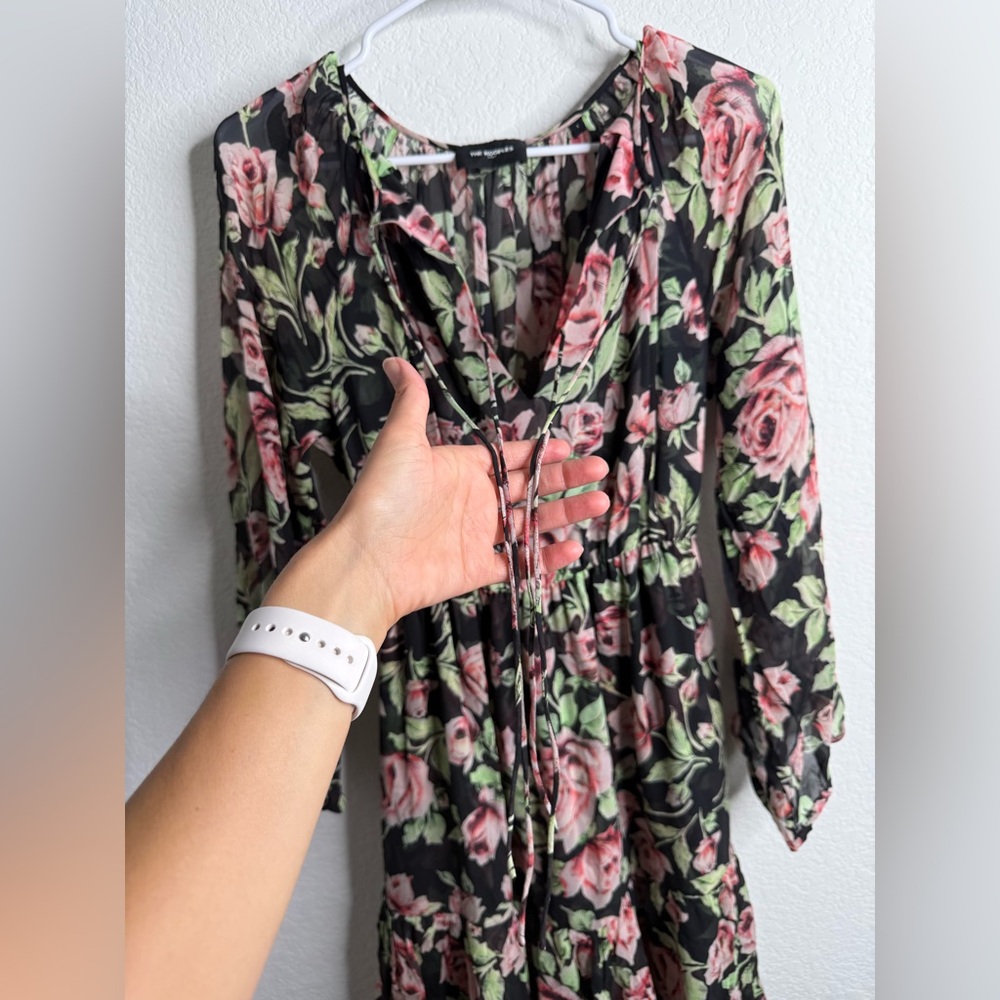 The Kooples 100% Silk Midi Dress With Roses Flowy Ruffled Sz 1= Small - Picture 7 of 16